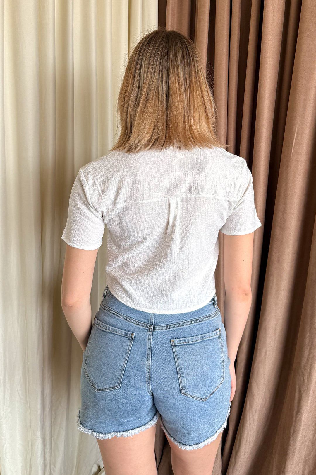 MPL Women's Short Sleeve Buttoned Crop Shirt 5319 - Reading