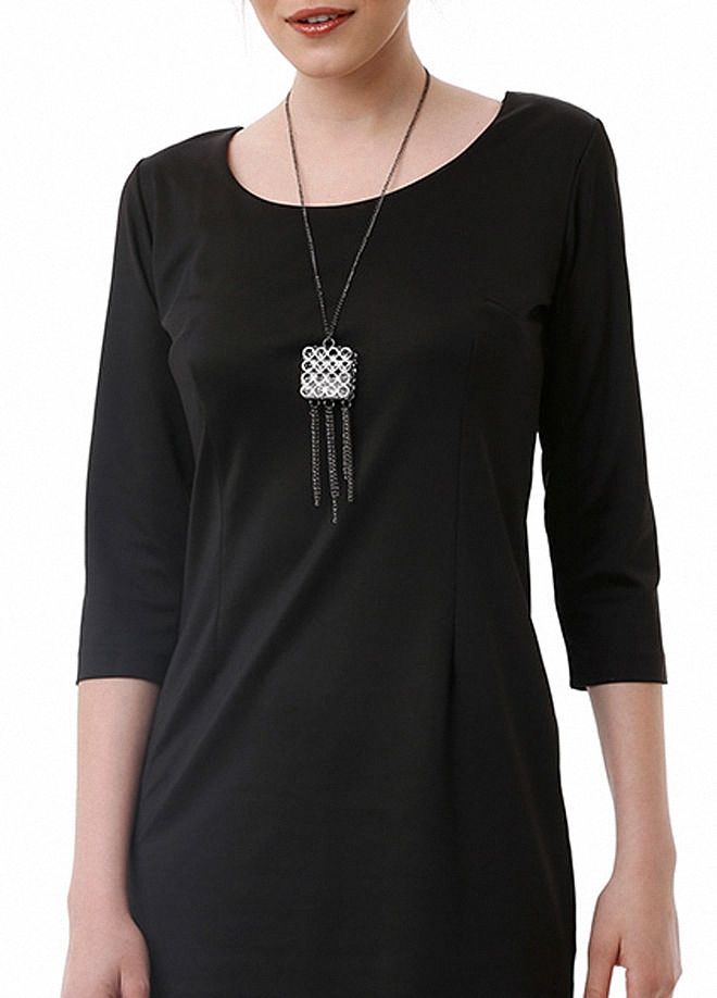 SNS Black Leather and Tulle Detailed Dress - Zimapan