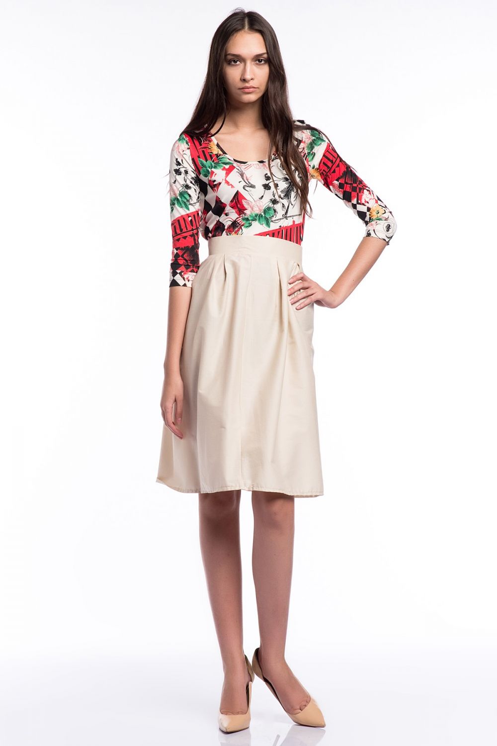 SNS Sense Beige Pleated Straight Skirt - Kendall West
