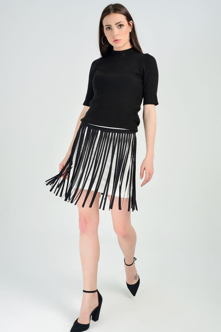 SNS Sense Ecru Short Leather Fringed Steel Skirt - Charleroi
