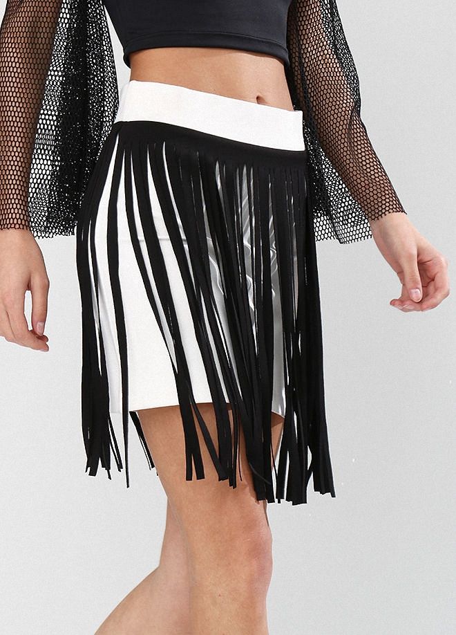 SNS Sense Ecru Short Leather Fringed Steel Skirt - Charleroi