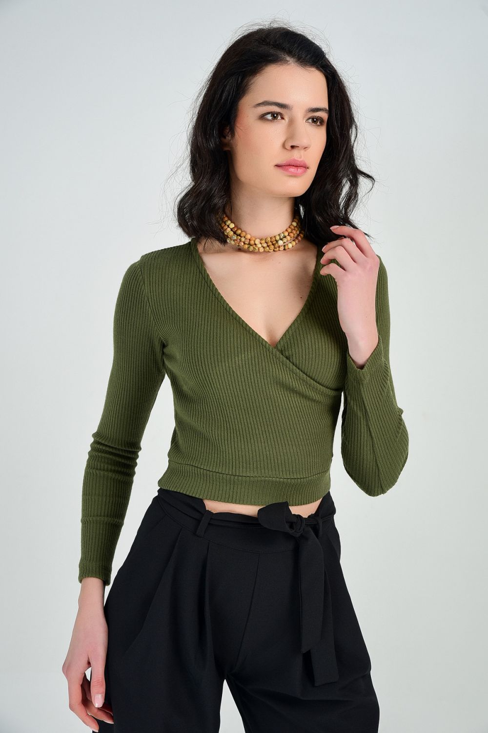 SNS Sense Hakı Knit Fabric Blouse - Pola de Siero