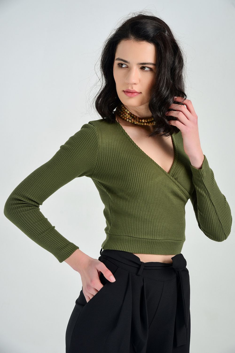 SNS Sense Hakı Knit Fabric Blouse - Pola de Siero