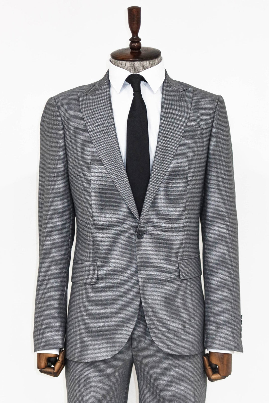 WSS Slim Fit Houndstooth Patterned 2 Piece Grey Men Suit  - Orland Park