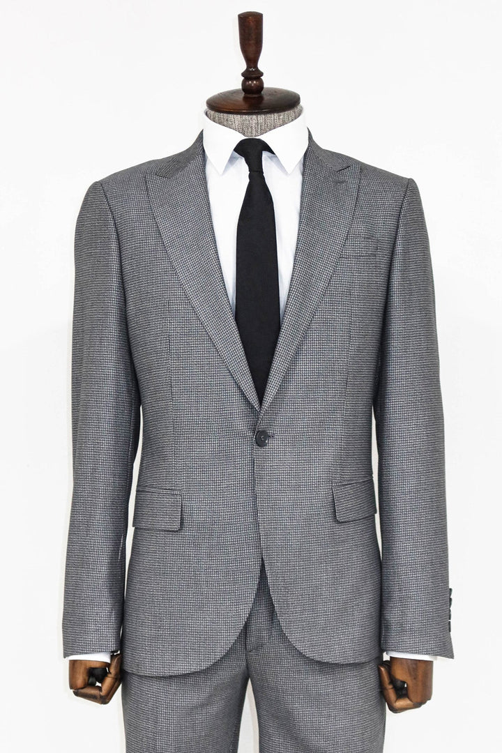 WSS Slim Fit Houndstooth Patterned 2 Piece Grey Men Suit  - Orland Park
