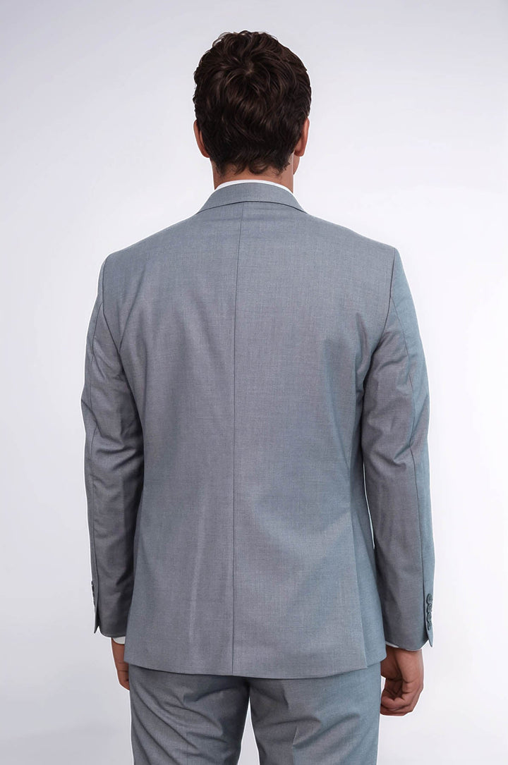 WSS Grey Men's Plain Suit with Vest  - Guiseley