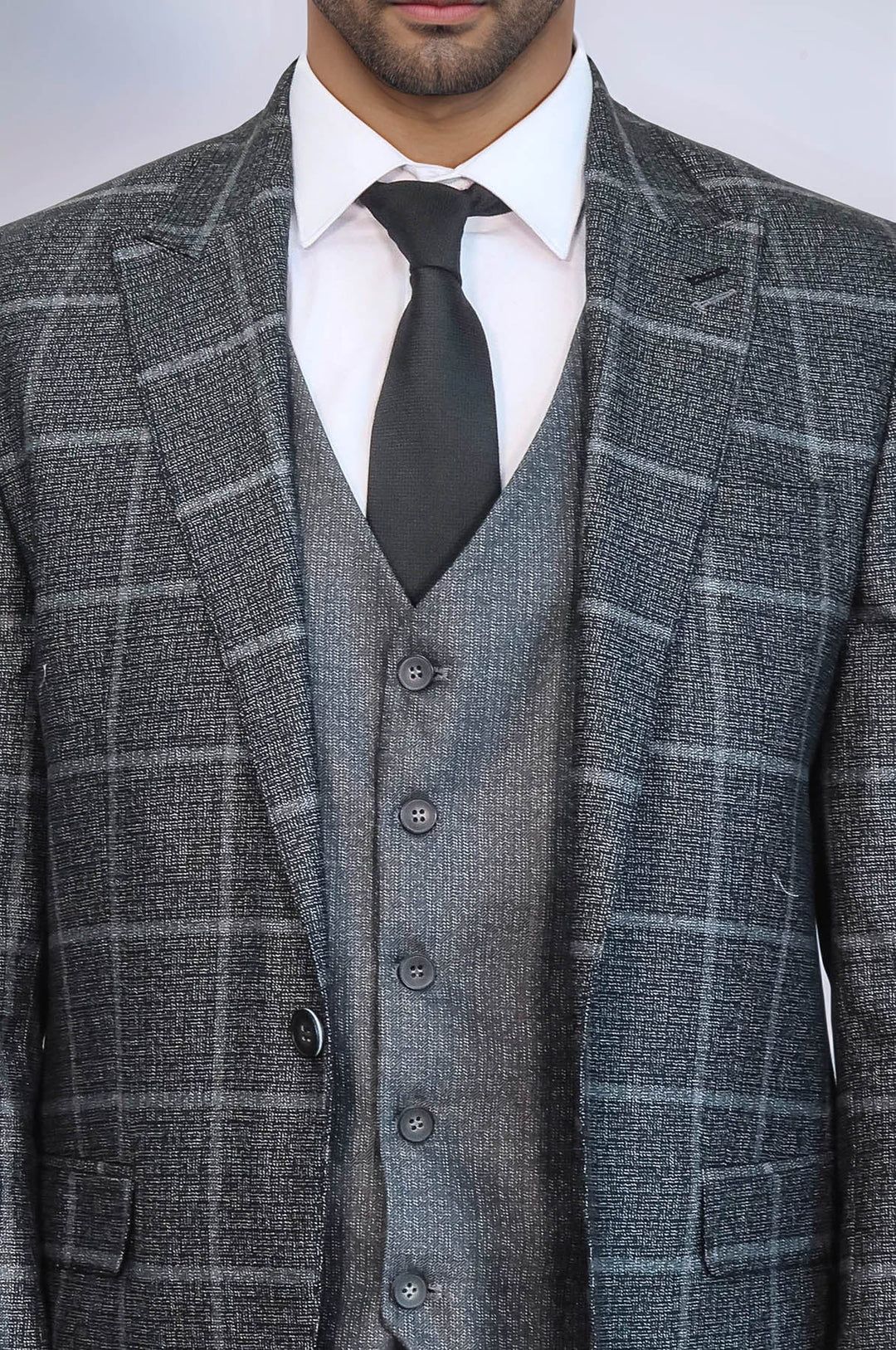WSS Anthracite  Blue Plaid 3 Piece Slim Fit Suit  - Nizhyn