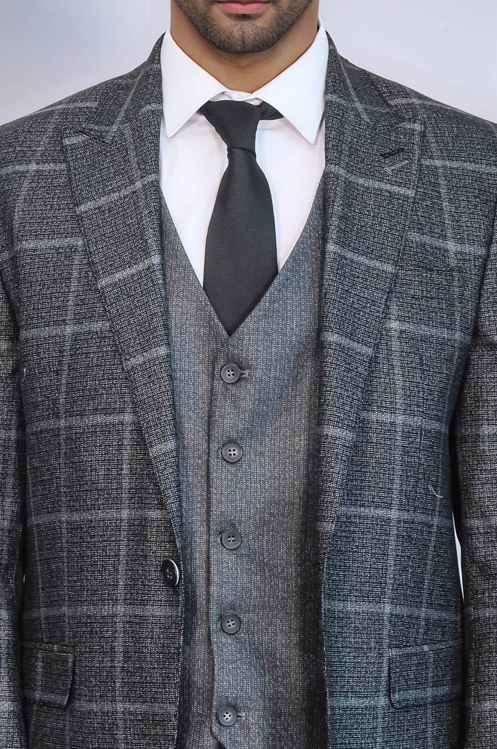 WSS Anthracite  Blue Plaid 3 Piece Slim Fit Suit  - Nizhyn