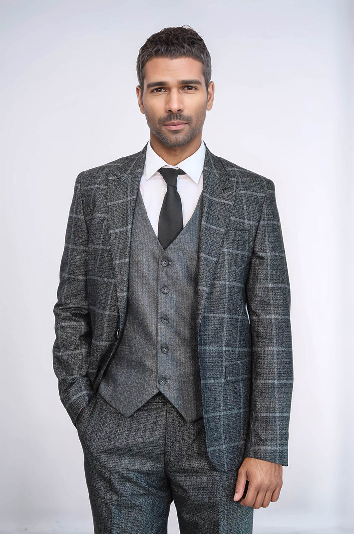 WSS Anthracite  Blue Plaid 3 Piece Slim Fit Suit  - Nizhyn
