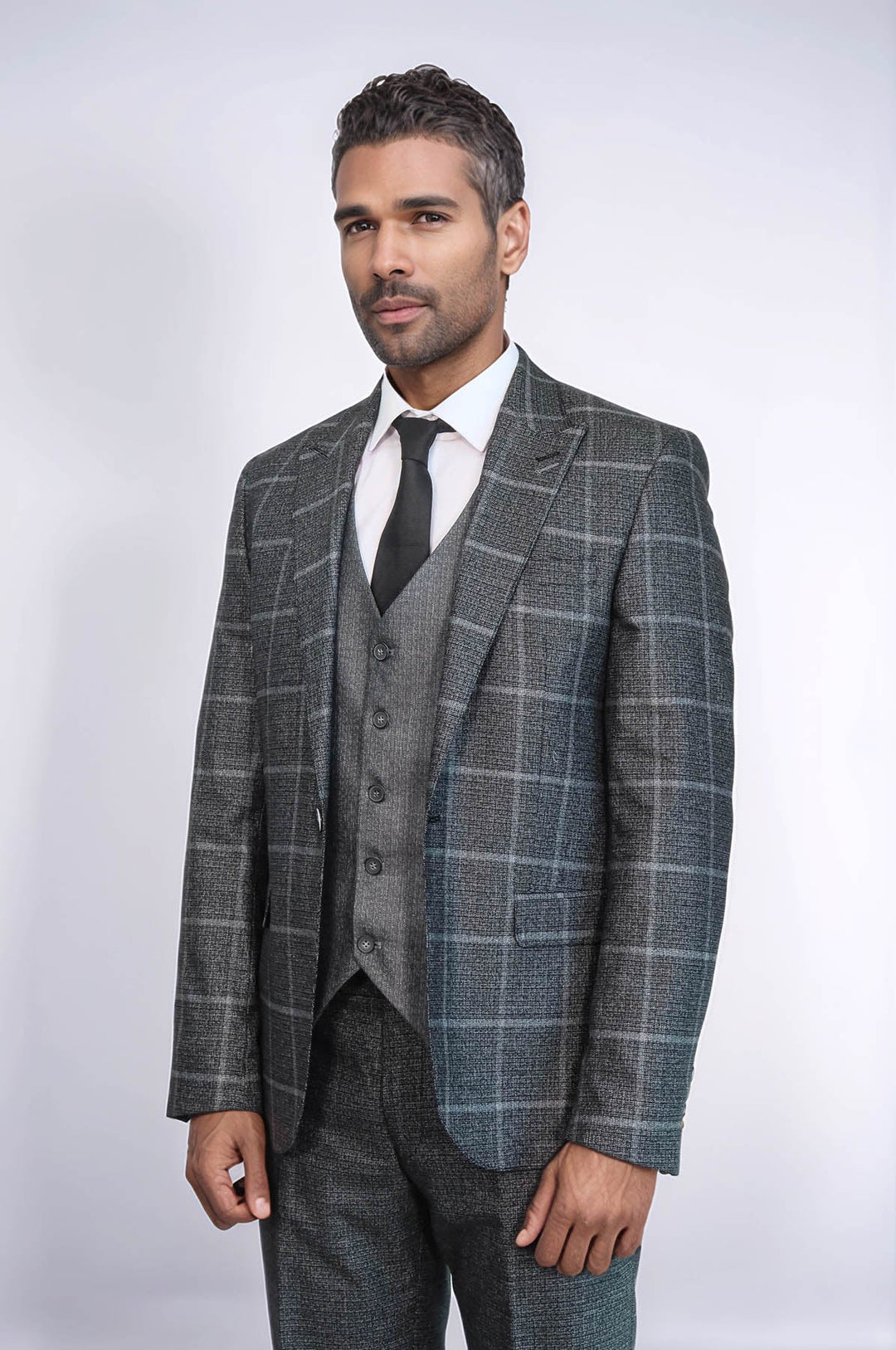 WSS Anthracite  Blue Plaid 3 Piece Slim Fit Suit  - Nizhyn