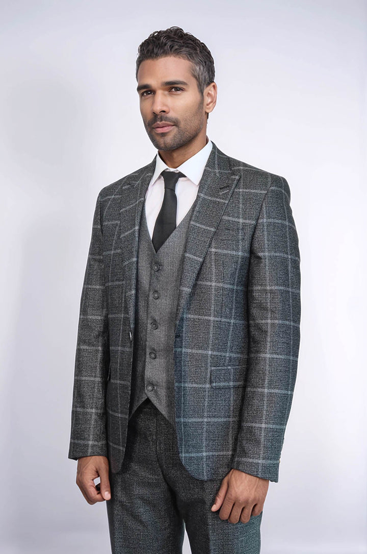 WSS Anthracite  Blue Plaid 3 Piece Slim Fit Suit  - Nizhyn