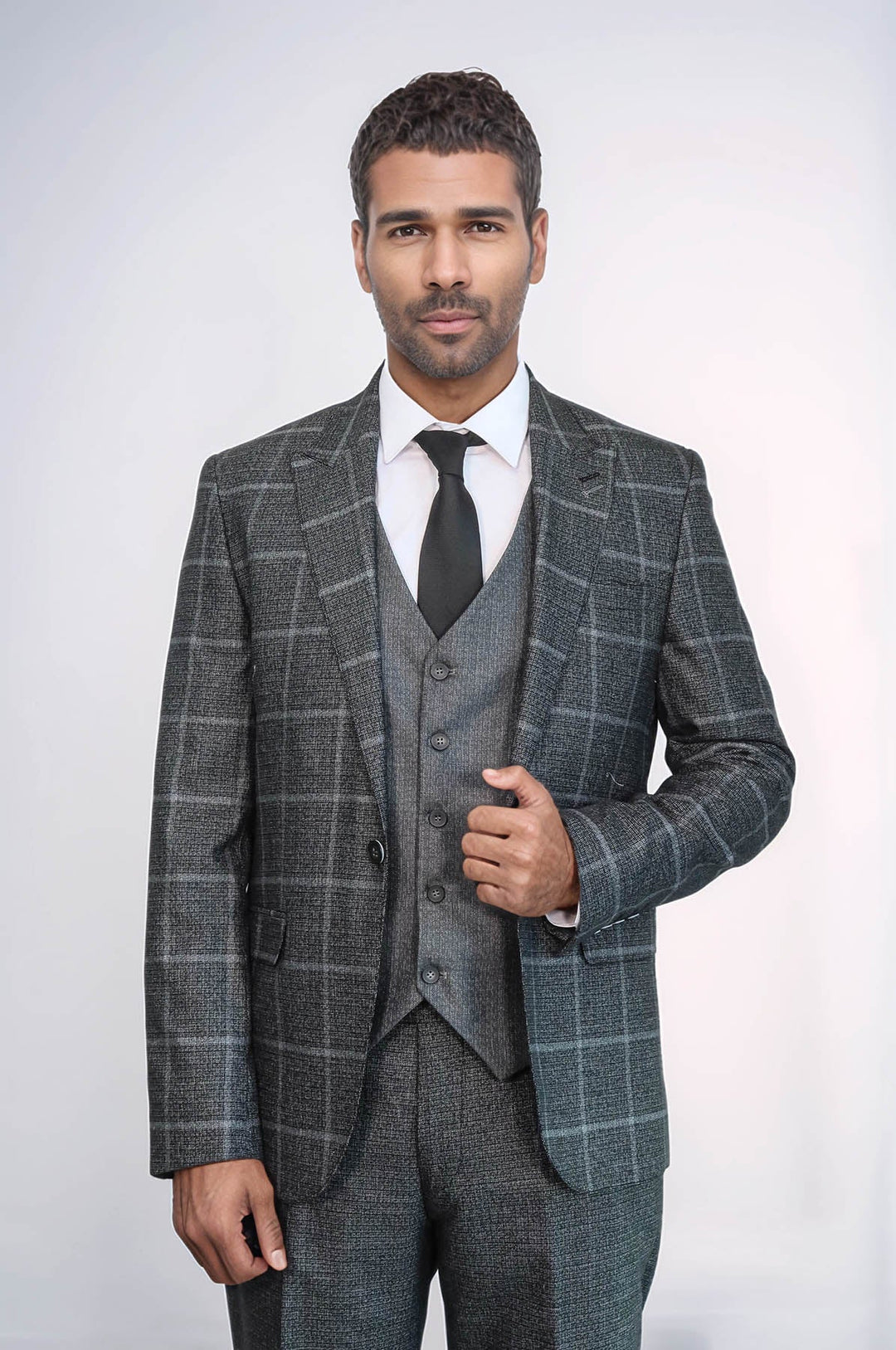 WSS Anthracite  Blue Plaid 3 Piece Slim Fit Suit  - Nizhyn