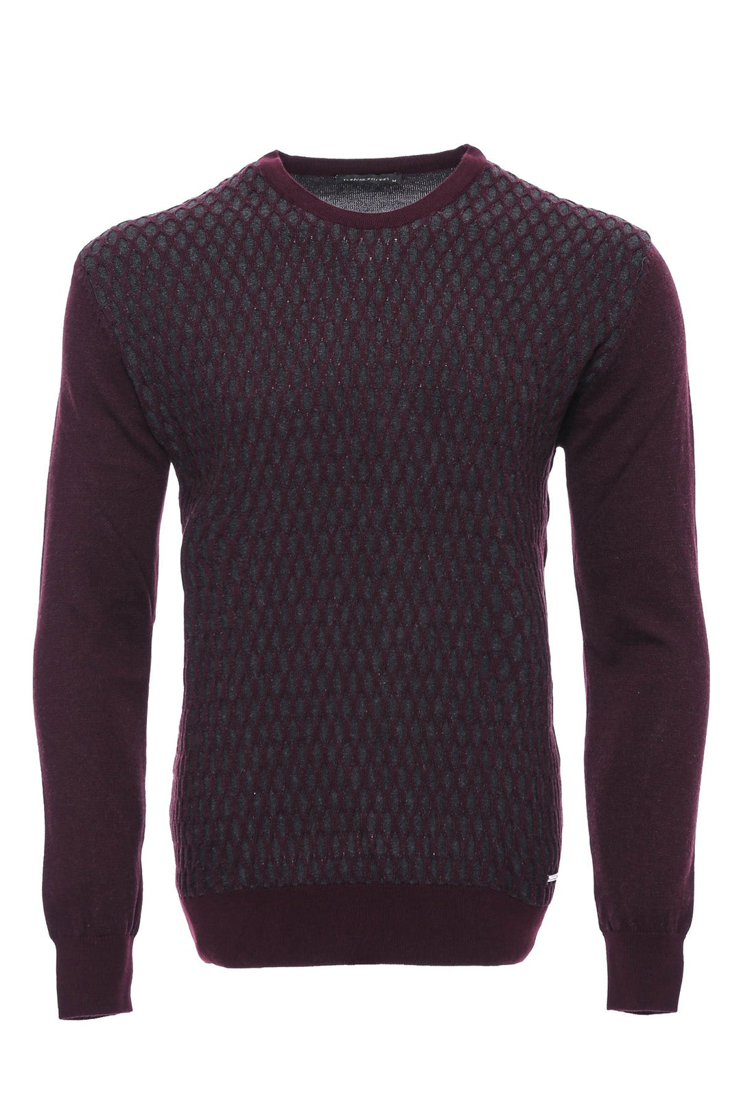 WSS Burgundy Diamond Patterned Circle Neck Sweater  - Mansfield