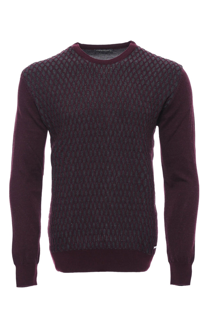 WSS Burgundy Diamond Patterned Circle Neck Sweater  - Mansfield