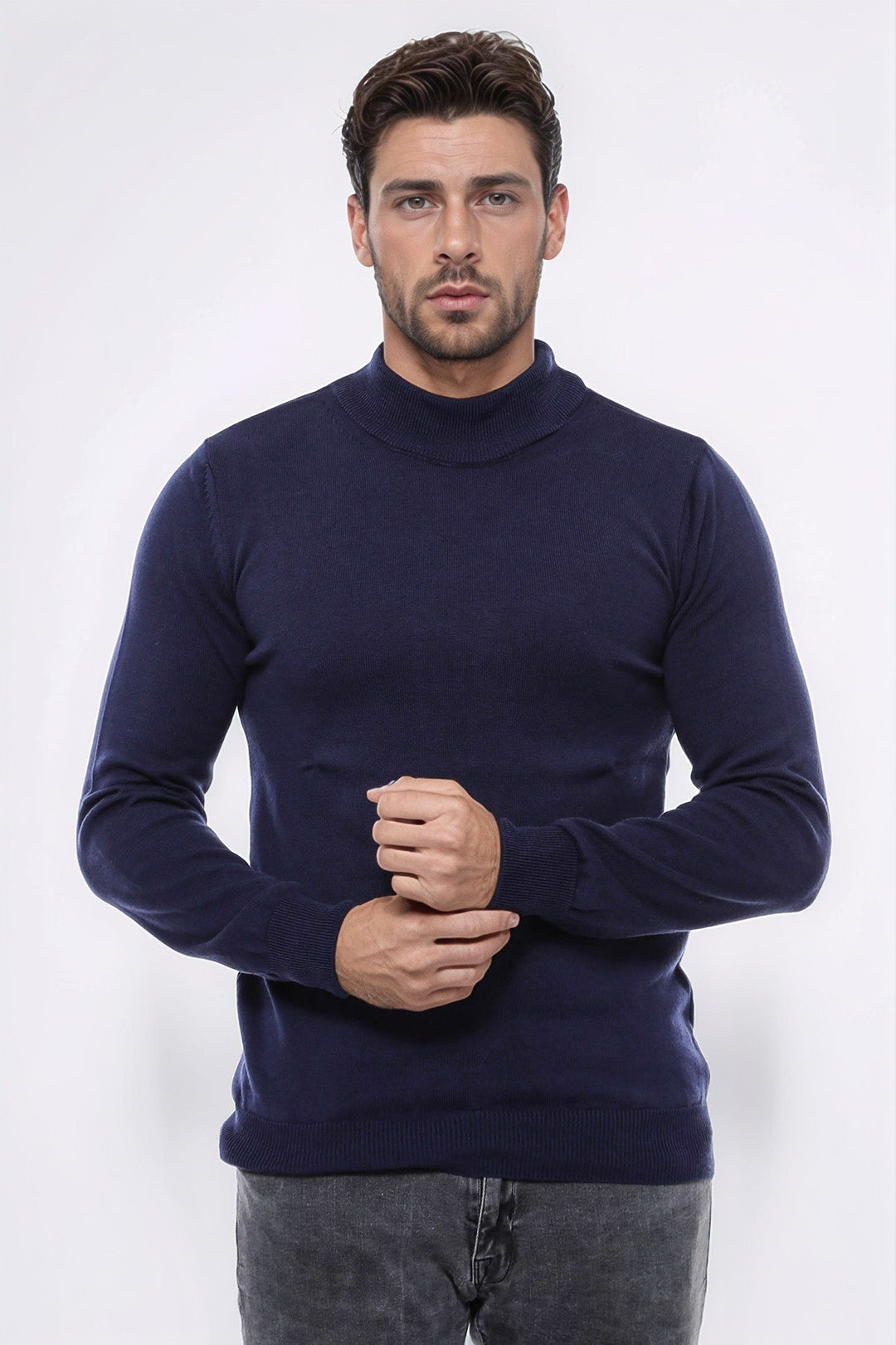 WSS Half Turtleneck Knitwear Navy Blue Men Sweater  - Gondomar
