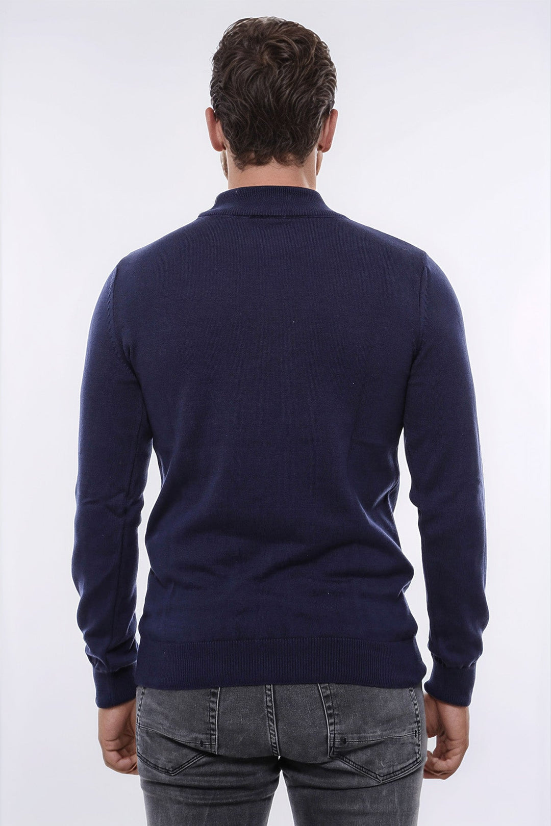 WSS Half Turtleneck Knitwear Navy Blue Men Sweater  - Gondomar