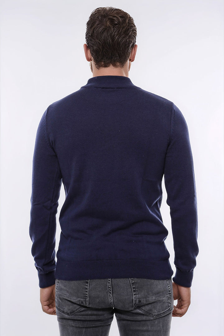 WSS Half Turtleneck Knitwear Navy Blue Men Sweater  - Gondomar