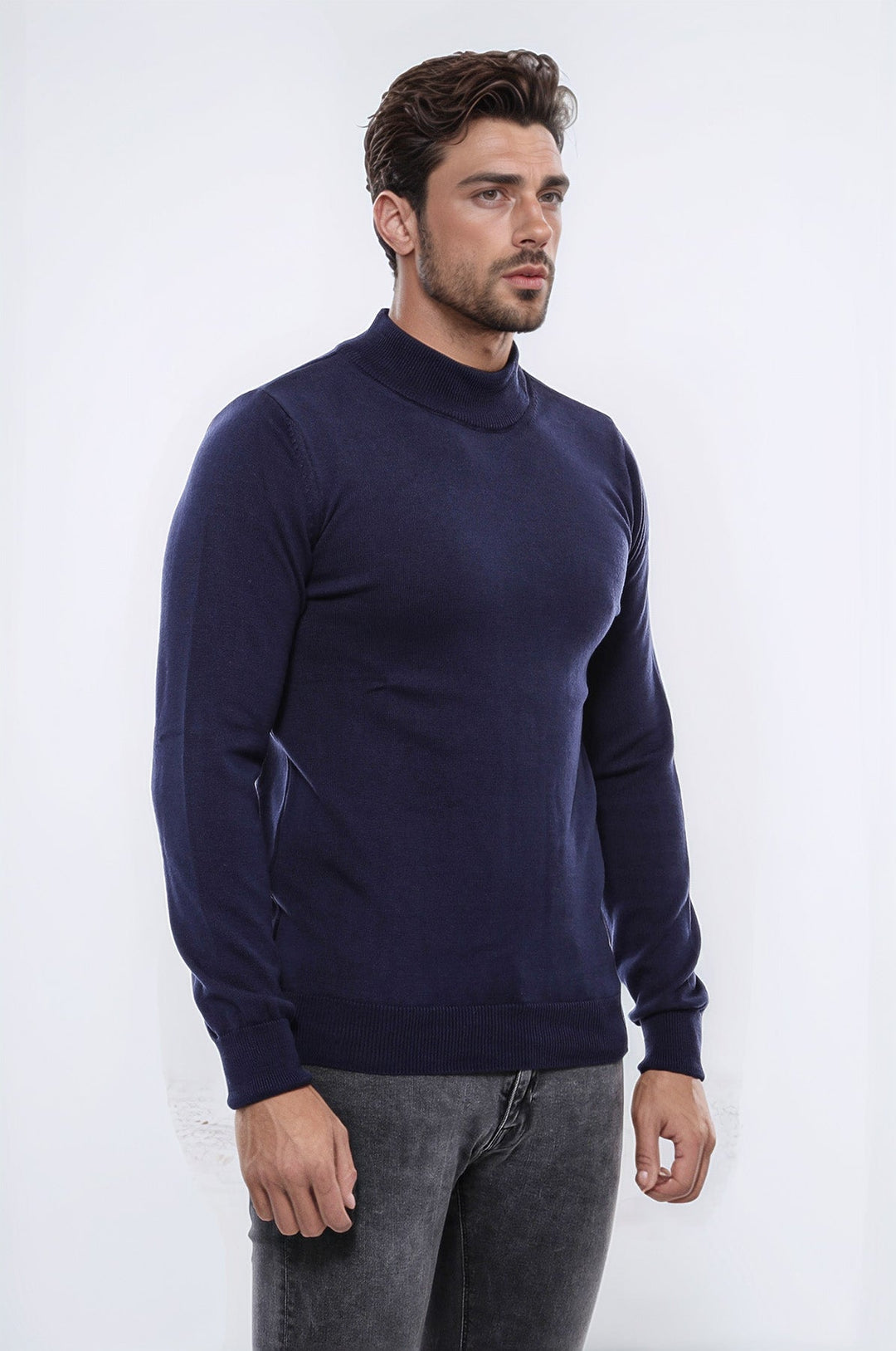 WSS Half Turtleneck Knitwear Navy Blue Men Sweater  - Gondomar