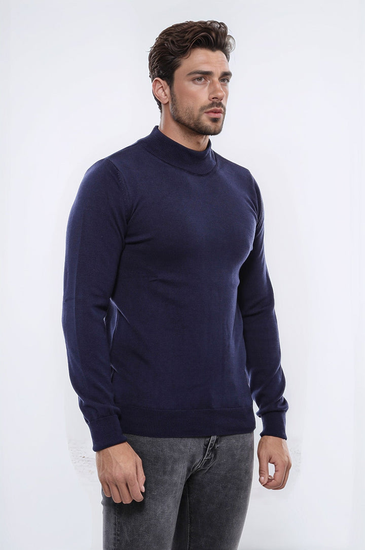WSS Half Turtleneck Knitwear Navy Blue Men Sweater  - Gondomar