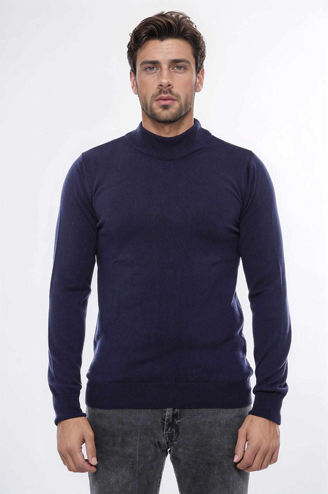 WSS Half Turtleneck Knitwear Navy Blue Men Sweater  - Gondomar