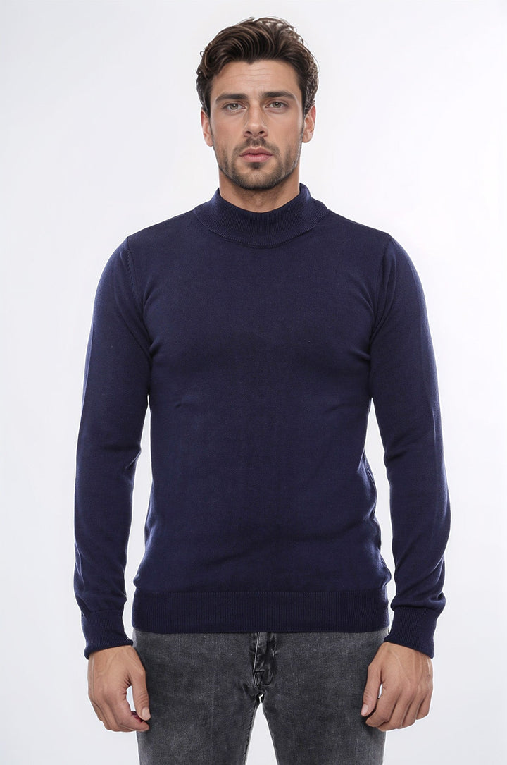 WSS Half Turtleneck Knitwear Navy Blue Men Sweater  - Gondomar