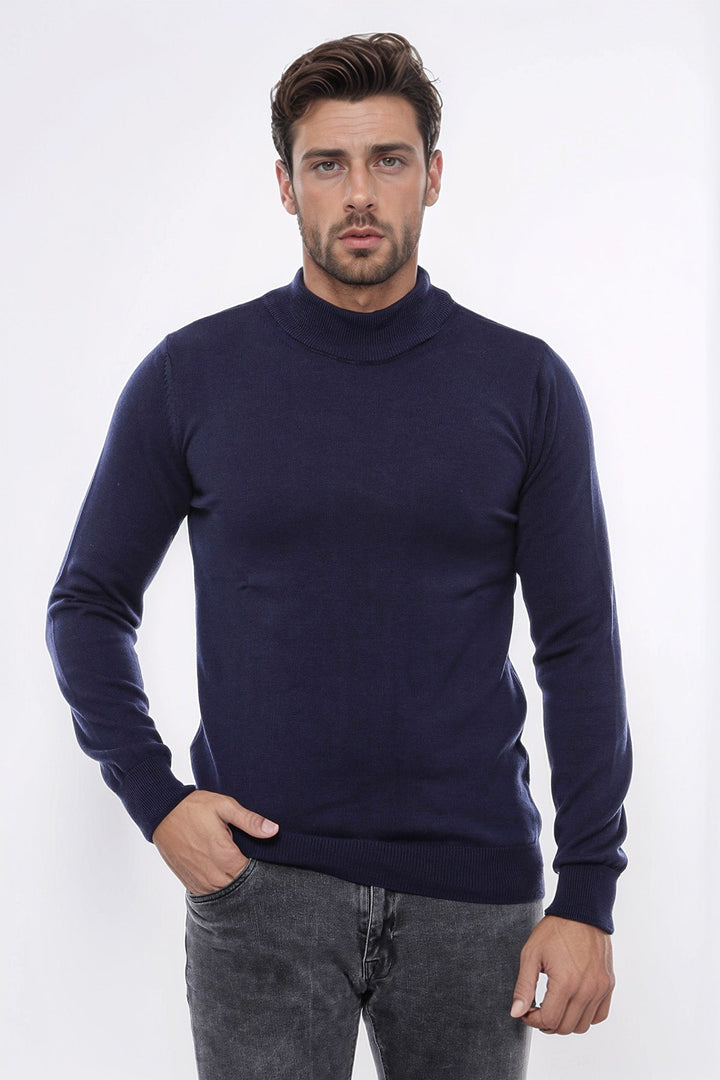 WSS Half Turtleneck Knitwear Navy Blue Men Sweater  - Gondomar