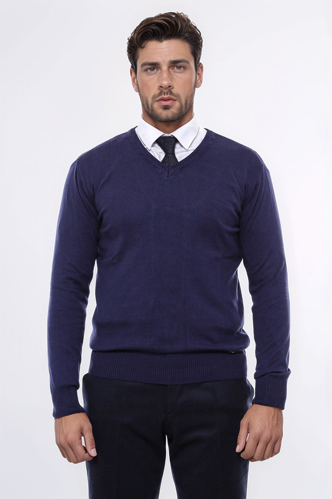 WSS V Neck Navy Blue Men Sweater  - Hattingen