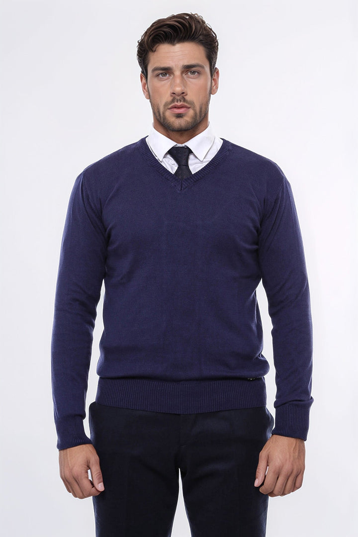 WSS V Neck Navy Blue Men Sweater  - Hattingen