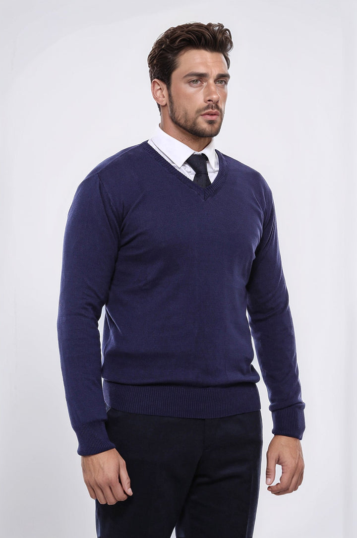 WSS V Neck Navy Blue Men Sweater  - Hattingen