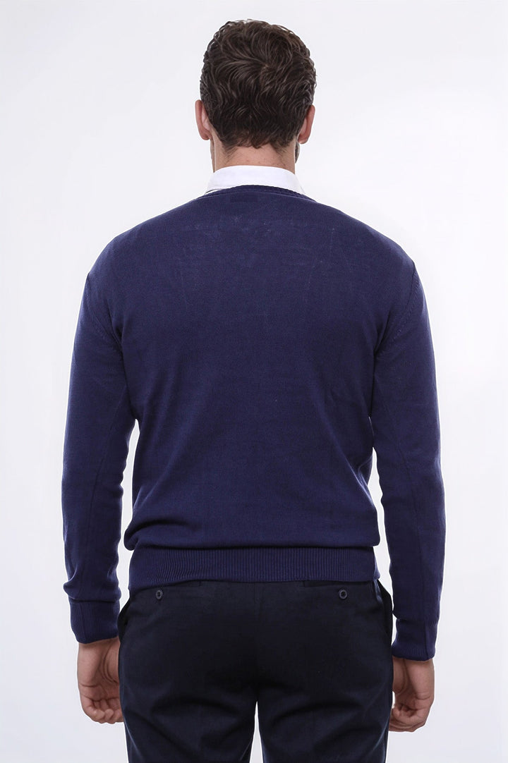WSS V Neck Navy Blue Men Sweater  - Hattingen