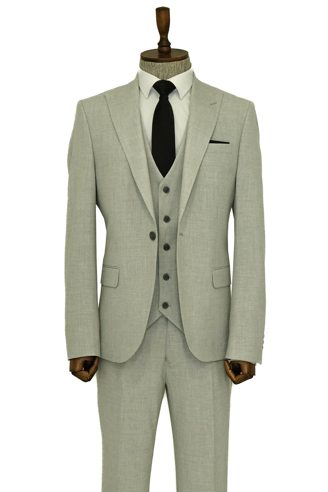 WSS Three Piece Slim Fit Single Button Grey Men Suit - Georgetown