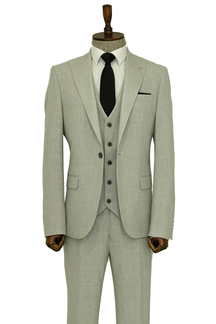 WSS Three Piece Slim Fit Single Button Grey Men Suit - Georgetown