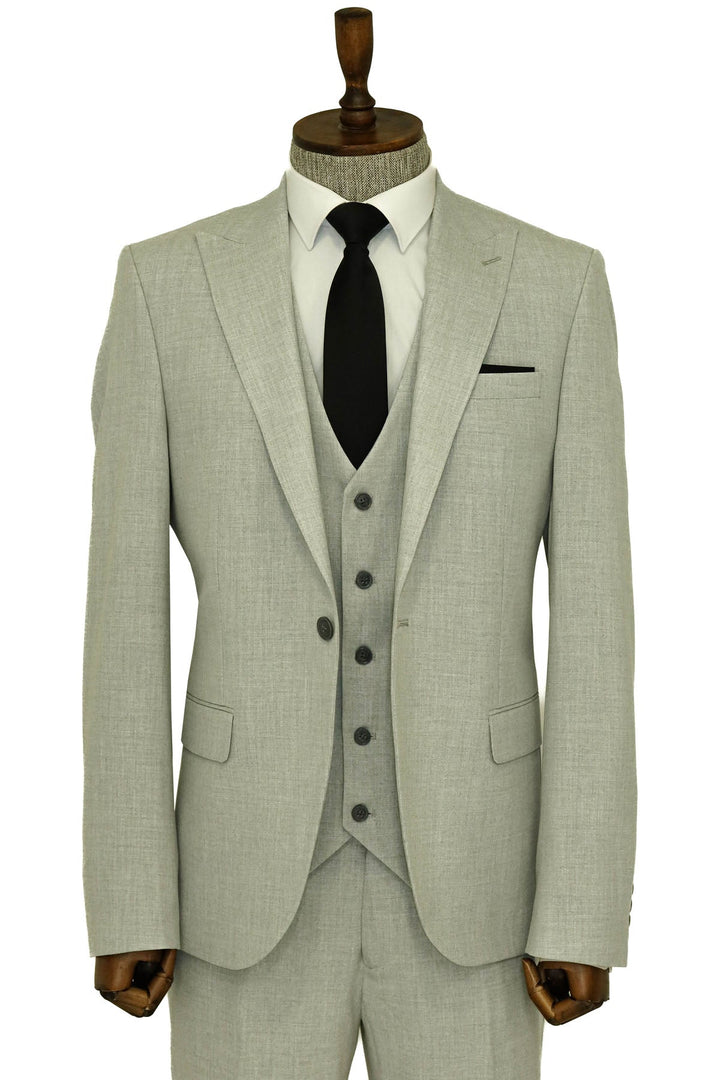 WSS Three Piece Slim Fit Single Button Grey Men Suit - Georgetown