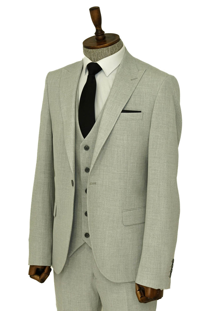 WSS Three Piece Slim Fit Single Button Grey Men Suit - Georgetown