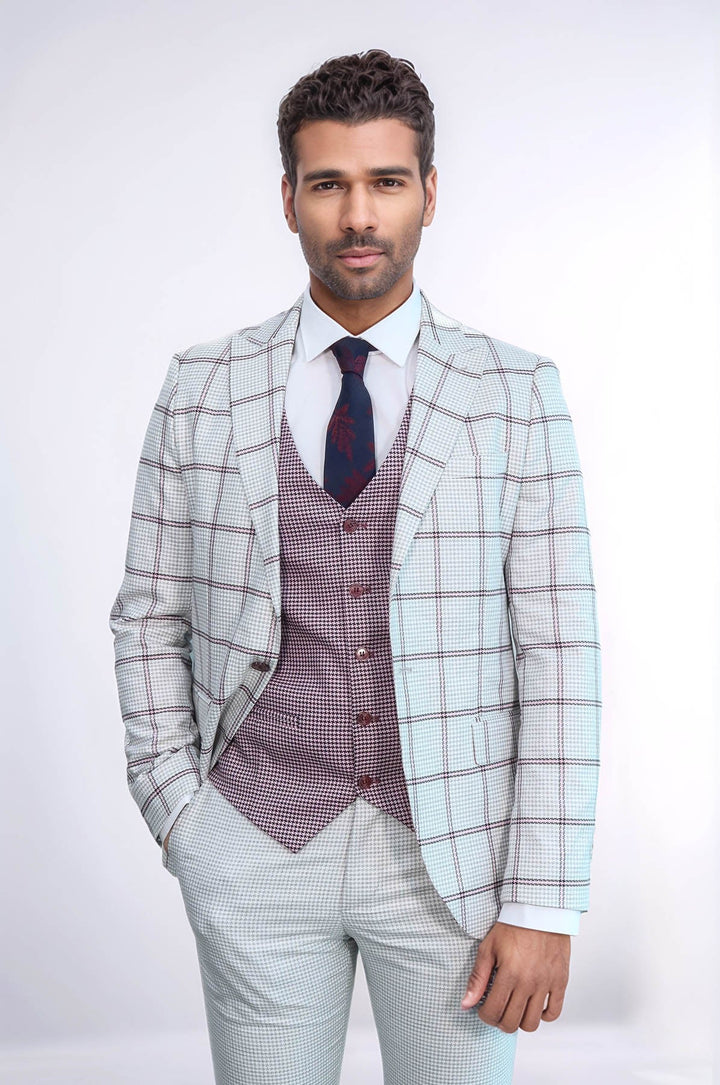 WSS Checked Patterned Vested Light Grey Men Suit  - Pasadena
