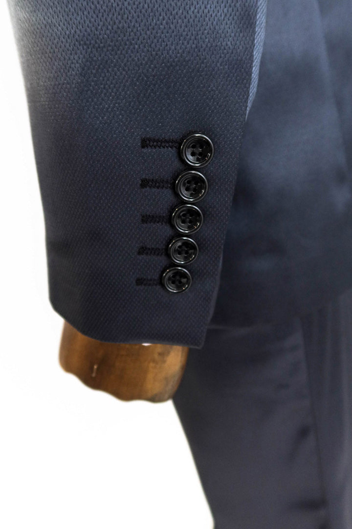WSS Two Buttons Two Piece Slim Fit Satin Navy Blue Men Suit - McLean