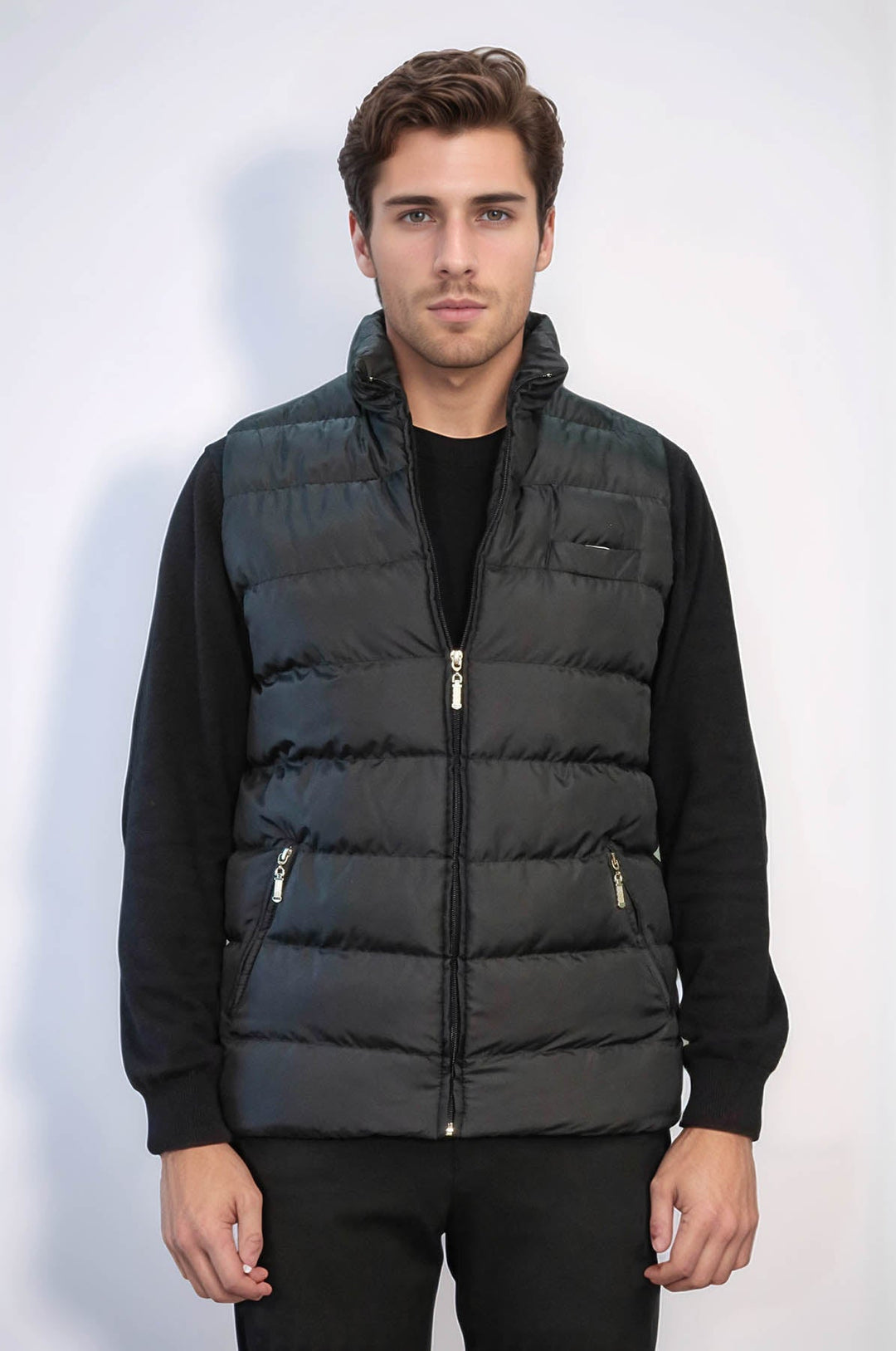 WSS Zippered Pockets Quilted Black Men Winter Down Vest  - Moreno Valley