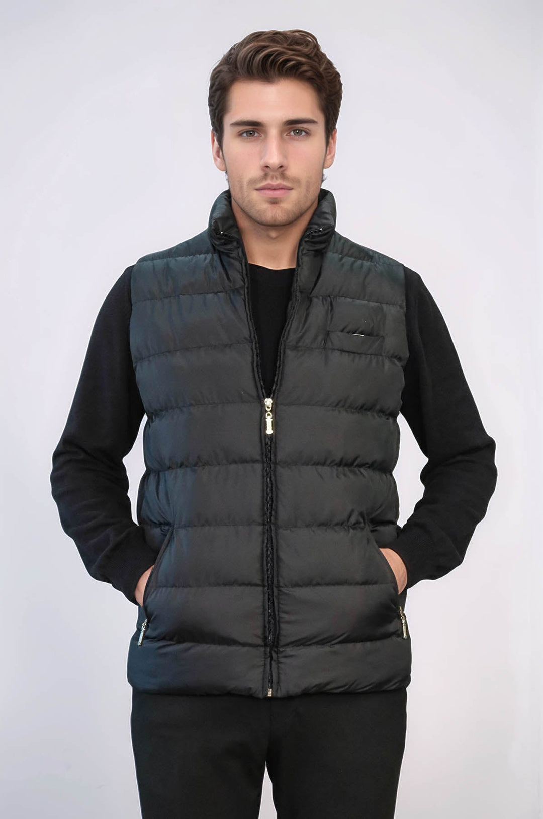 WSS Zippered Pockets Quilted Black Men Winter Down Vest  - Moreno Valley
