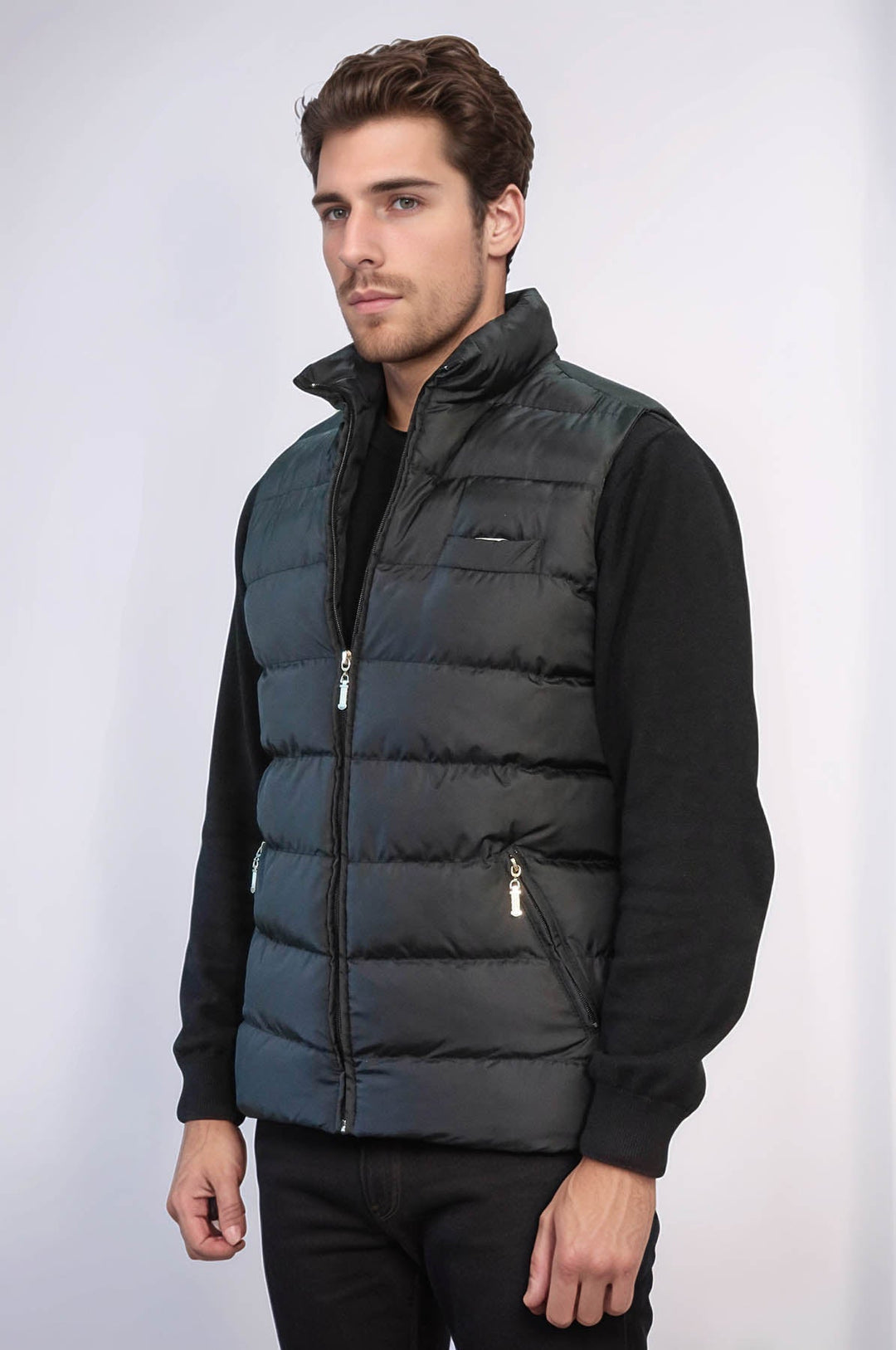 WSS Zippered Pockets Quilted Black Men Winter Down Vest  - Moreno Valley