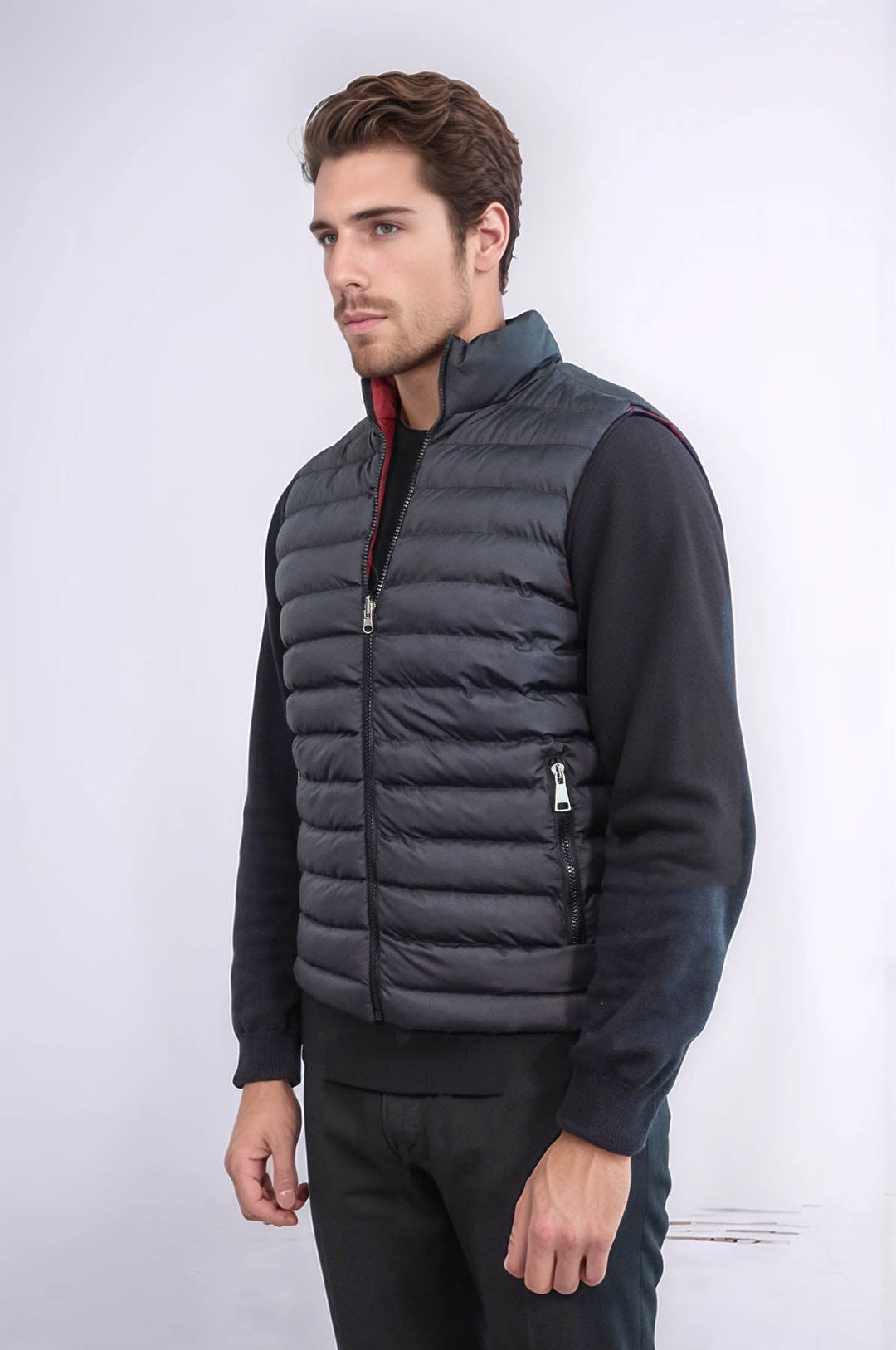 WSS Reversible Quilted Standing Collar Black Men Down Vest  - Midland