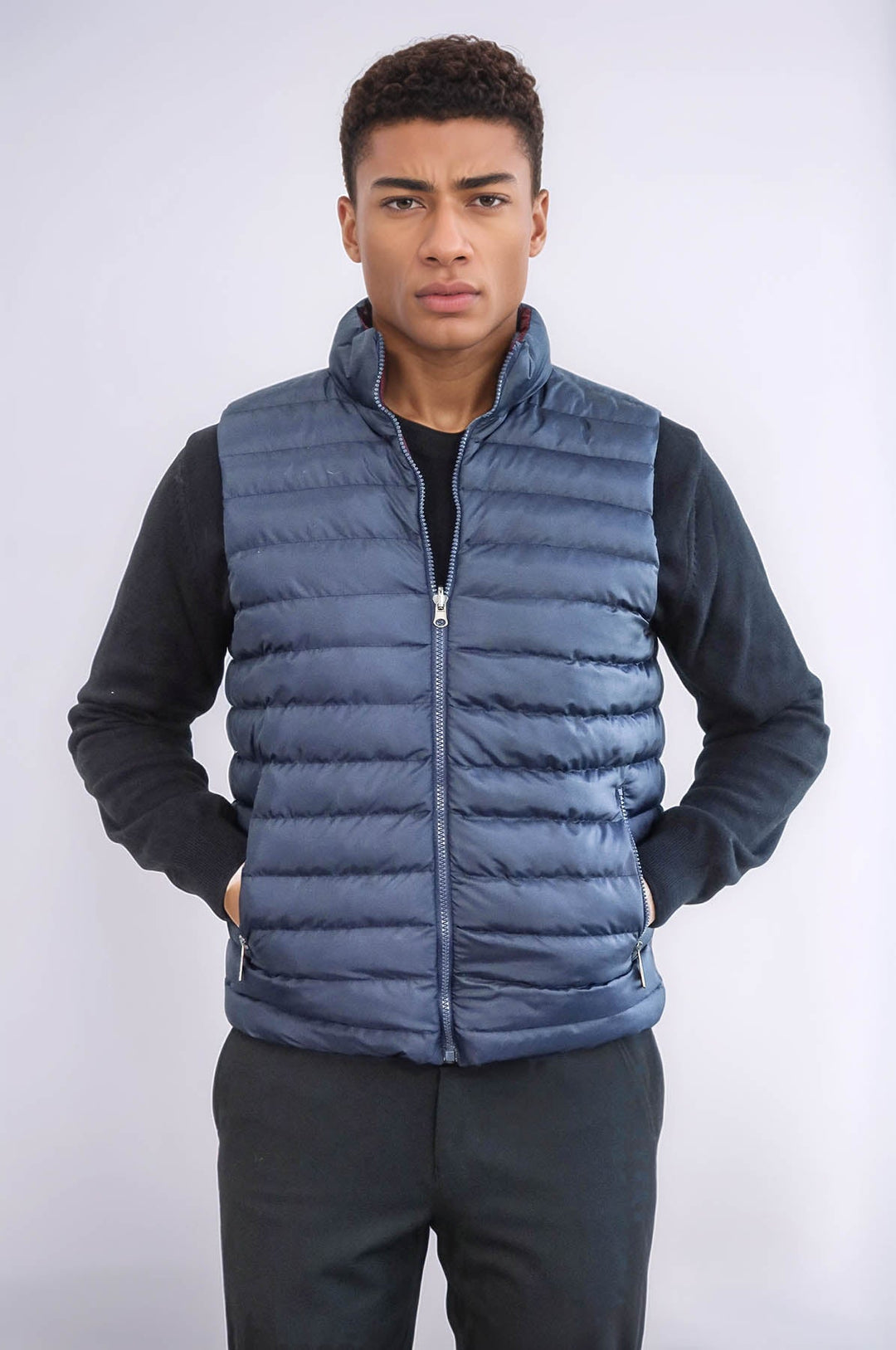 WSS Reversible Puffer Sax Blue Men Down Vest  - Ahlen