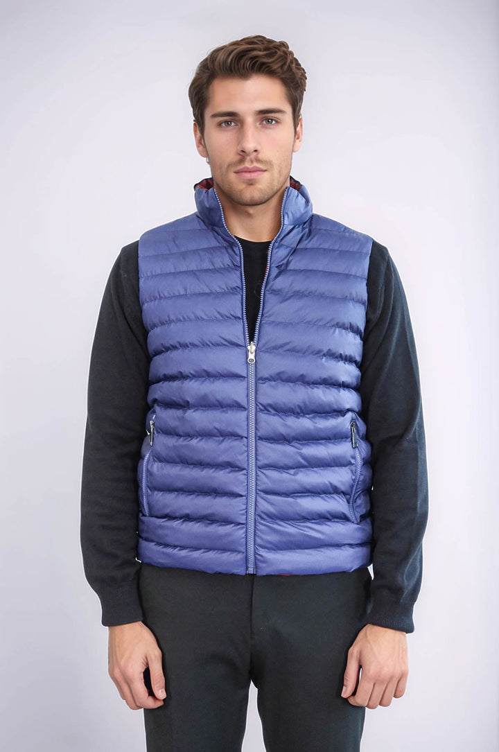 WSS Reversible Quilted Standing Collar Indigo Blue Men Down Vest  - Brandon
