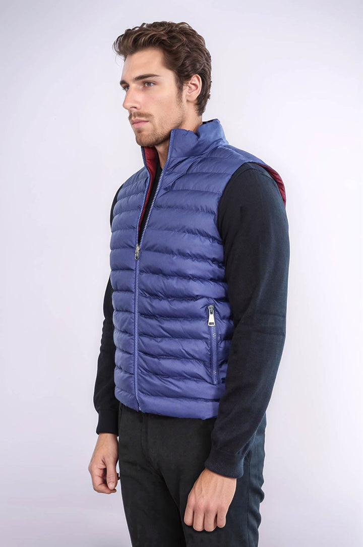 WSS Reversible Quilted Standing Collar Indigo Blue Men Down Vest  - Brandon