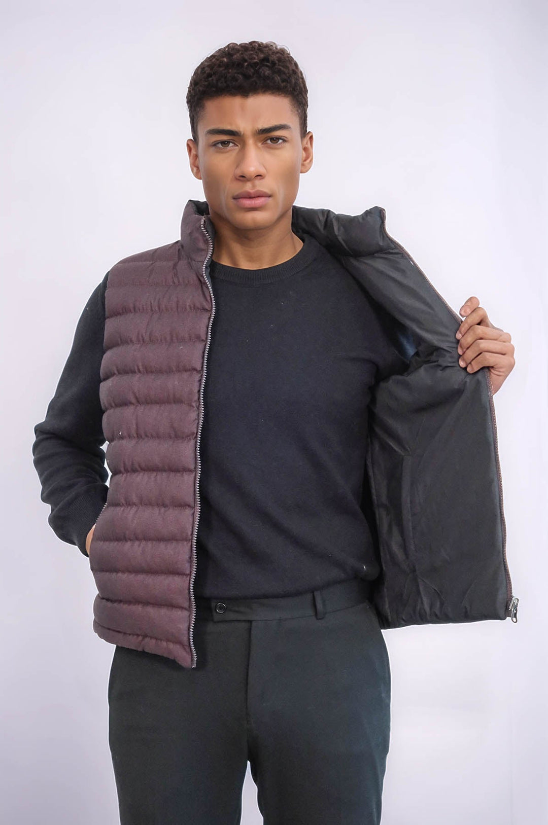 WSS Reversible Puffer Brown Men Down Vest  - Bay City