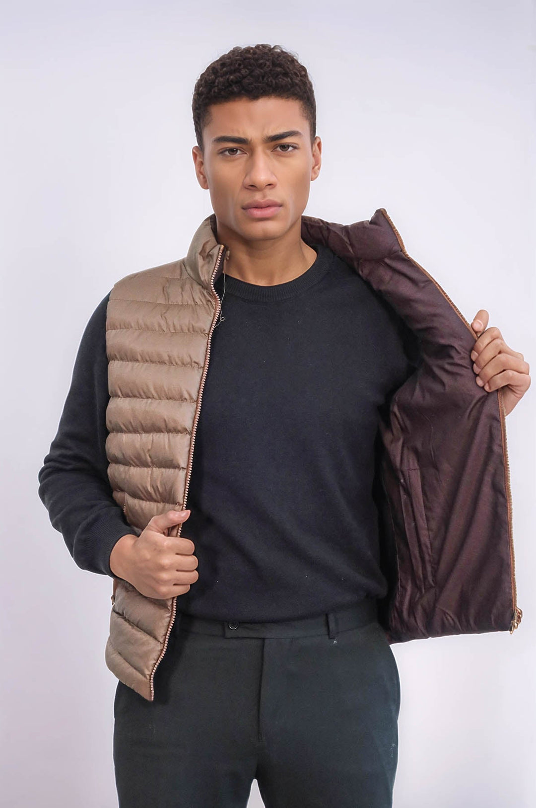 WSS Reversible Puffer Brown Men Down Vest  - San Benedetto del Tronto