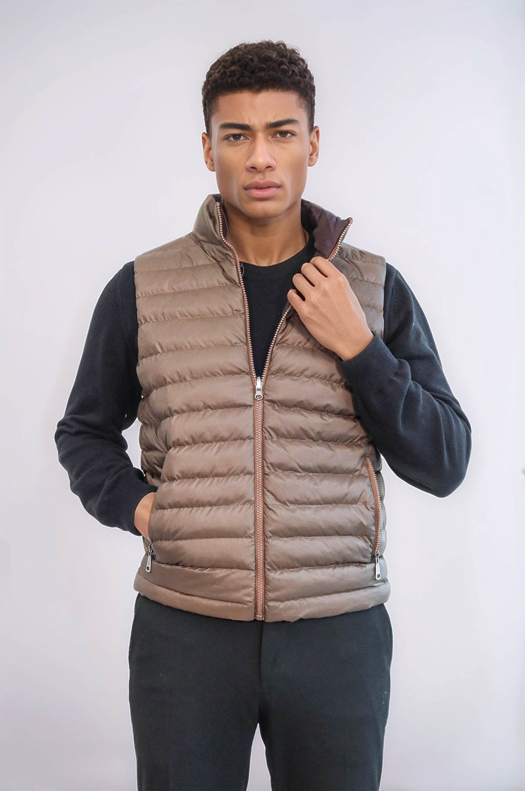 WSS Reversible Puffer Brown Men Down Vest  - San Benedetto del Tronto