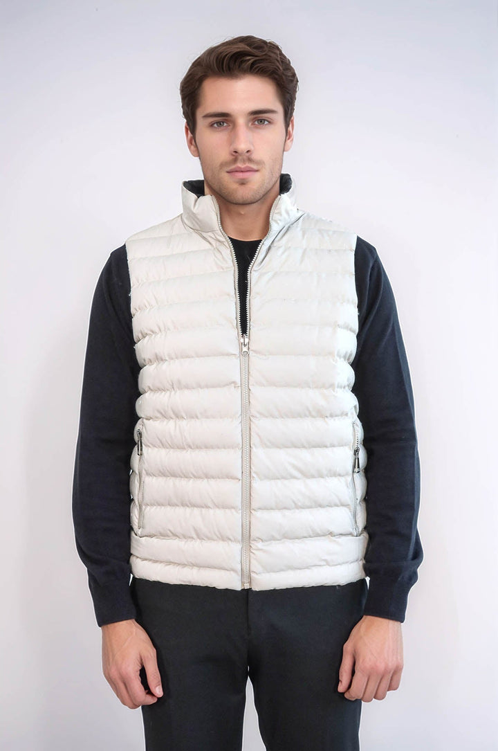 WSS Reversible Puffer Cream Men Down Vest  - Trenton