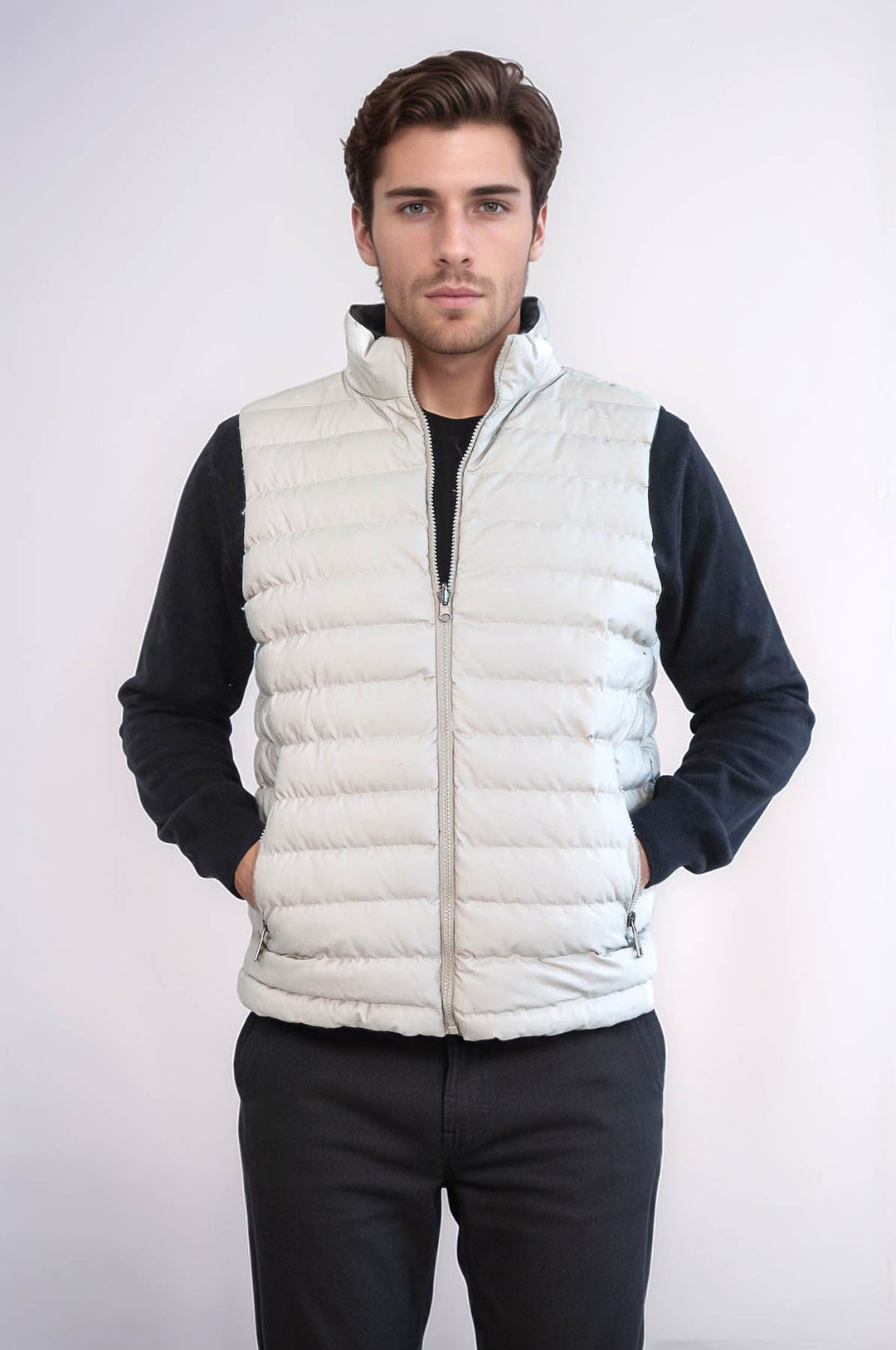 WSS Reversible Puffer Cream Men Down Vest  - Trenton
