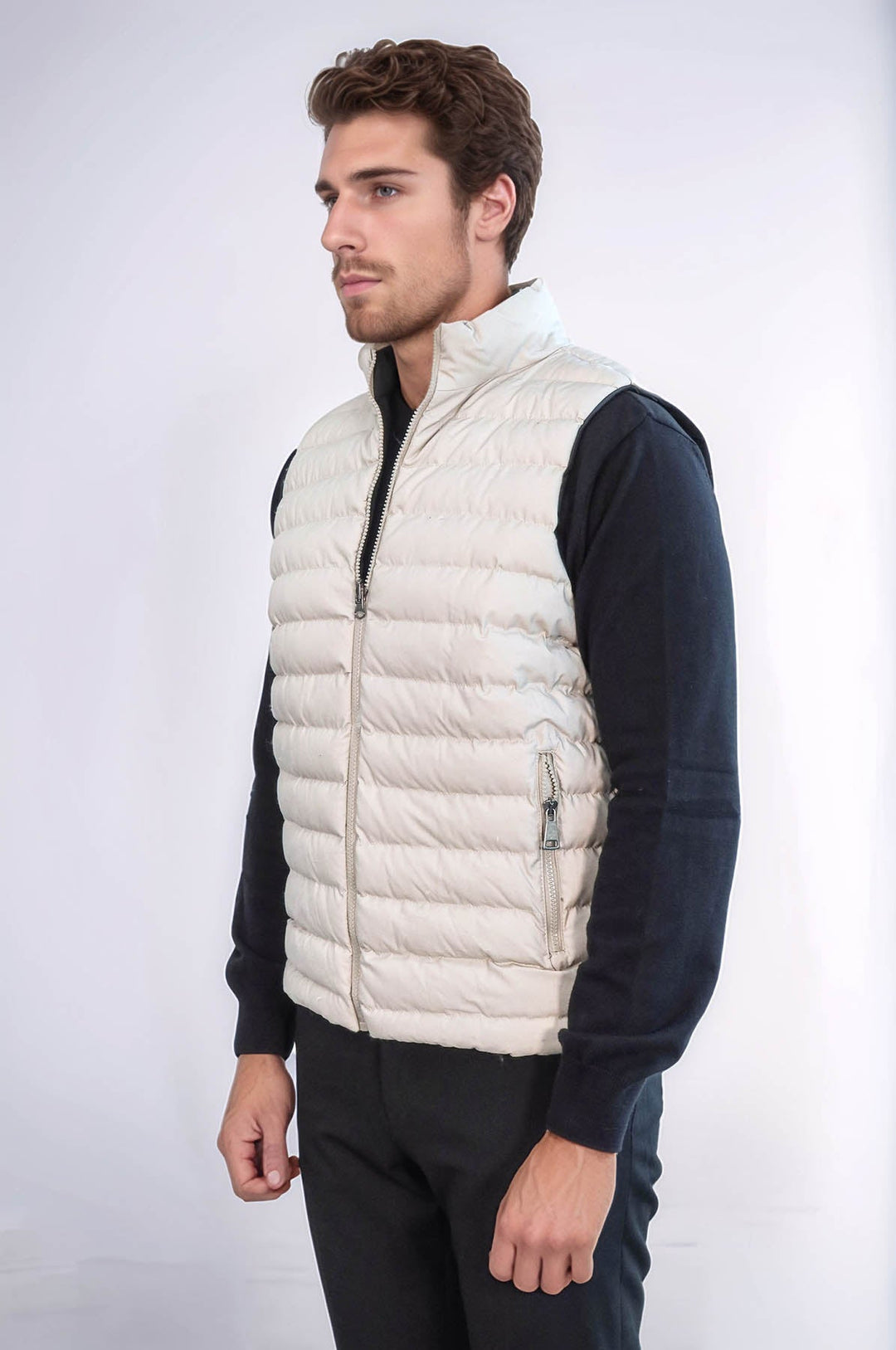 WSS Reversible Puffer Cream Men Down Vest  - Trenton