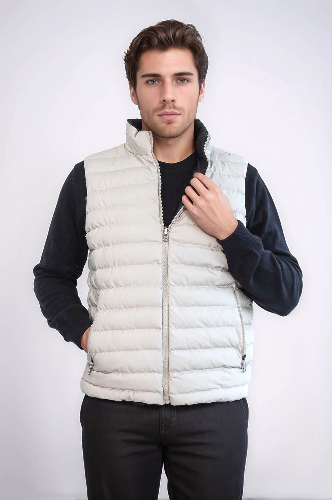 WSS Reversible Puffer Cream Men Down Vest  - Trenton